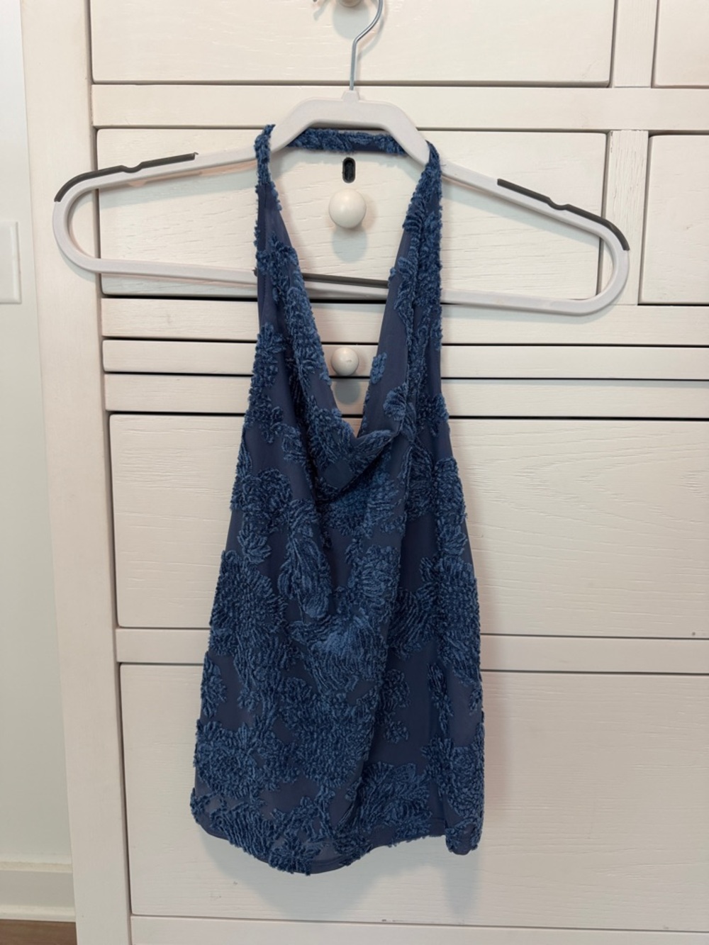 Anthropologie Blue Textured Cowl Neck Halter Tank